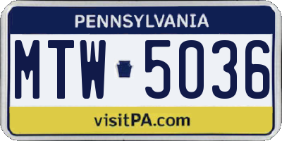 PA license plate MTW5036