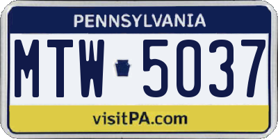 PA license plate MTW5037