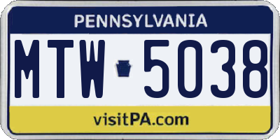 PA license plate MTW5038