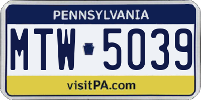 PA license plate MTW5039