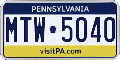 PA license plate MTW5040