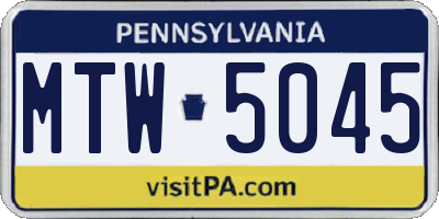 PA license plate MTW5045