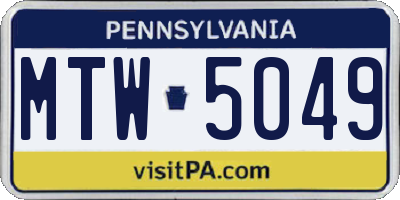 PA license plate MTW5049