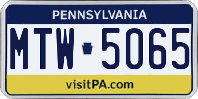 PA license plate MTW5065