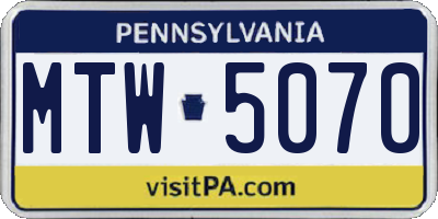 PA license plate MTW5070