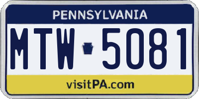 PA license plate MTW5081