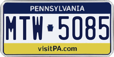 PA license plate MTW5085