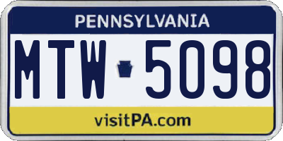 PA license plate MTW5098