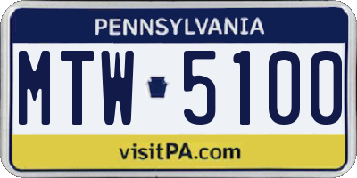 PA license plate MTW5100