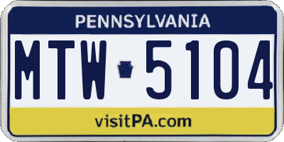 PA license plate MTW5104