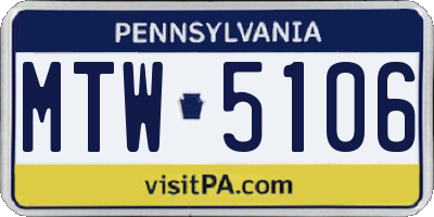 PA license plate MTW5106