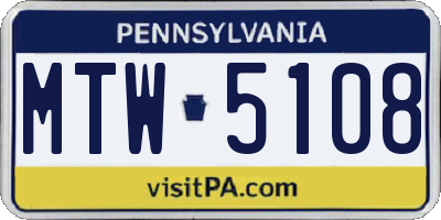 PA license plate MTW5108