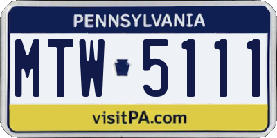 PA license plate MTW5111