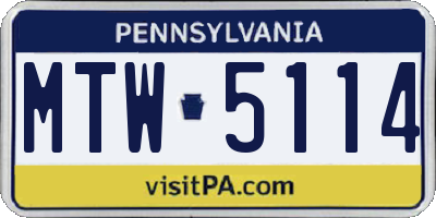PA license plate MTW5114