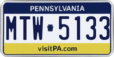 PA license plate MTW5133