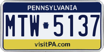 PA license plate MTW5137