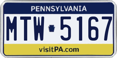 PA license plate MTW5167