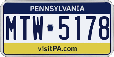 PA license plate MTW5178
