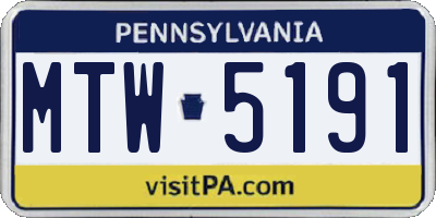 PA license plate MTW5191