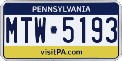 PA license plate MTW5193