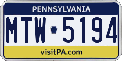 PA license plate MTW5194