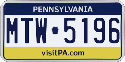 PA license plate MTW5196