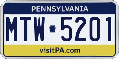 PA license plate MTW5201