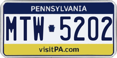 PA license plate MTW5202