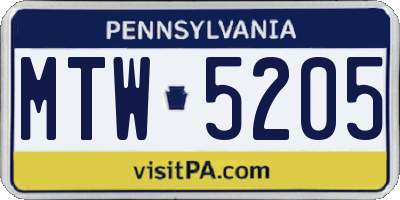 PA license plate MTW5205