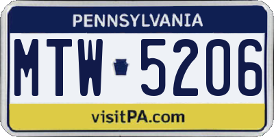 PA license plate MTW5206