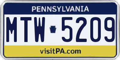 PA license plate MTW5209