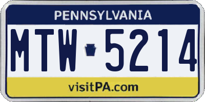 PA license plate MTW5214