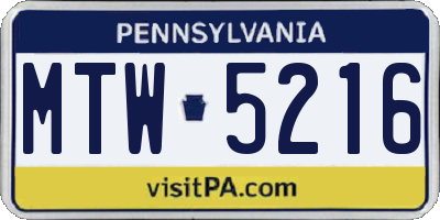 PA license plate MTW5216