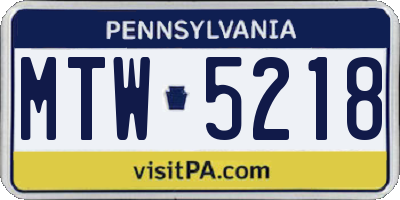 PA license plate MTW5218