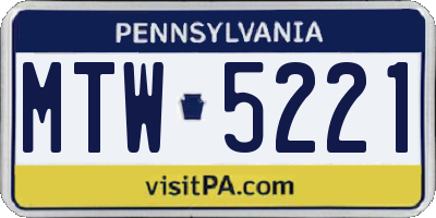 PA license plate MTW5221