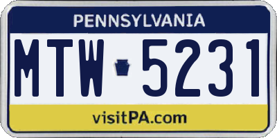 PA license plate MTW5231