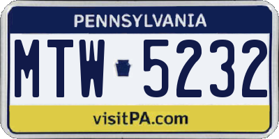 PA license plate MTW5232