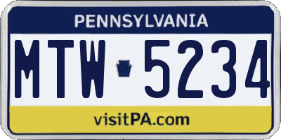 PA license plate MTW5234