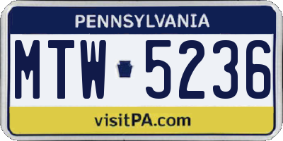 PA license plate MTW5236