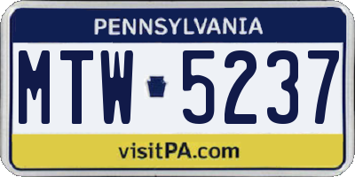 PA license plate MTW5237
