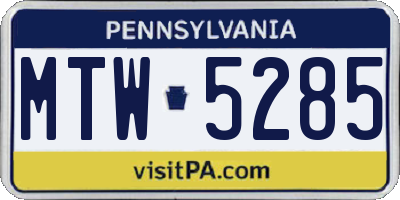 PA license plate MTW5285