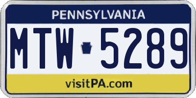 PA license plate MTW5289