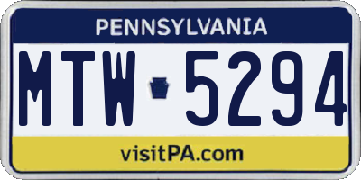 PA license plate MTW5294