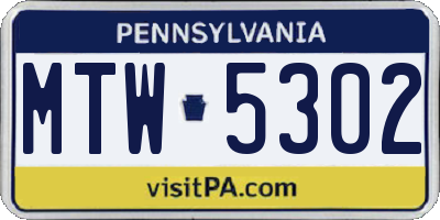 PA license plate MTW5302