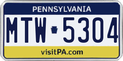 PA license plate MTW5304