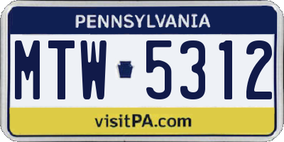 PA license plate MTW5312