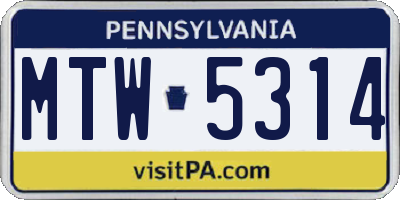 PA license plate MTW5314