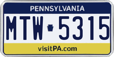 PA license plate MTW5315