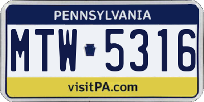 PA license plate MTW5316