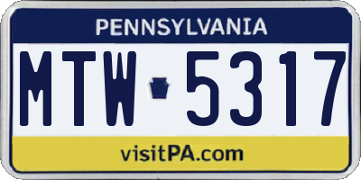 PA license plate MTW5317